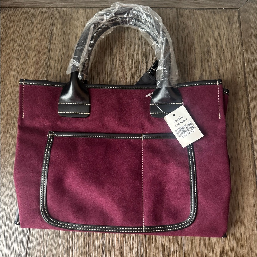 Saks Fifth Avenue Burgundy and Black Tote